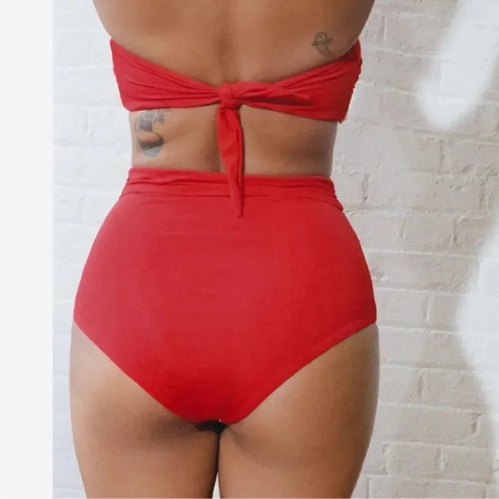 NWT Mara Hoffman Jay High Waist Tie Front RedCoat Bikini Bottom Swim 3X